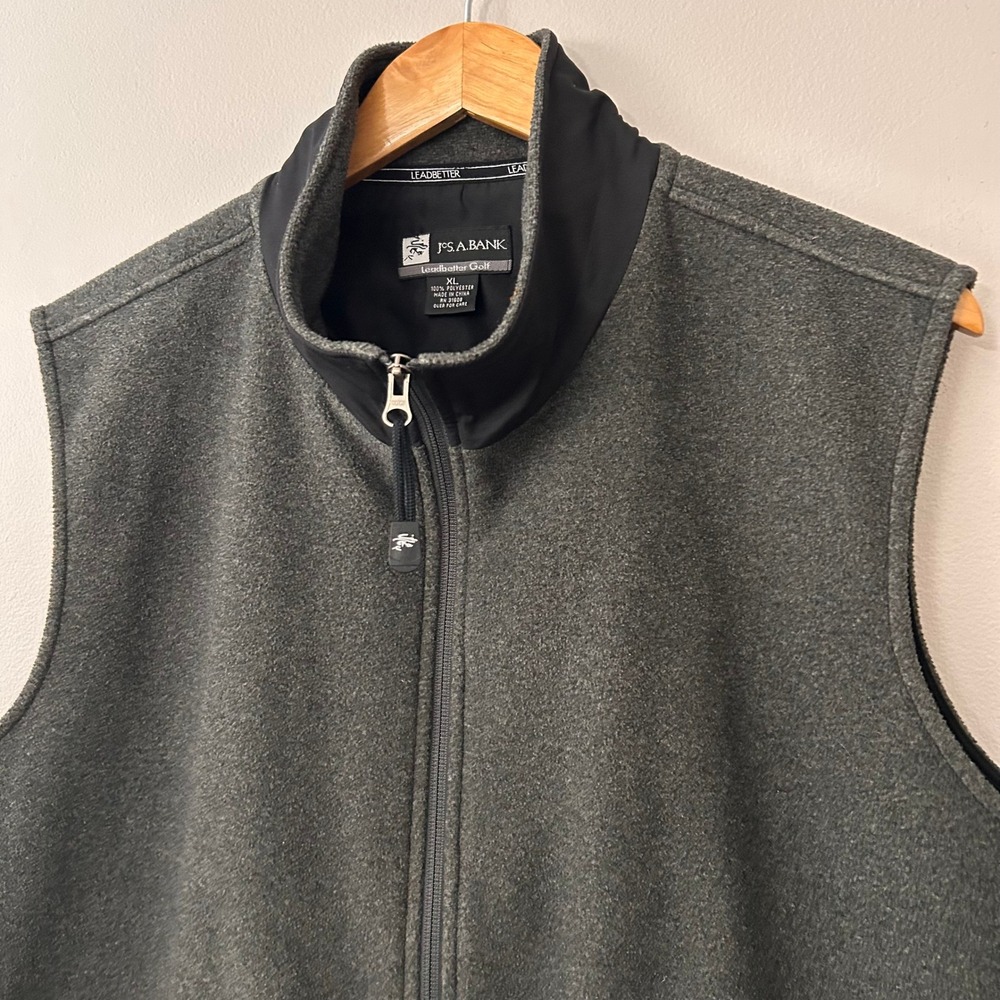 Jos A Bank Leadbetter Golf Vest‎ Mens XL Gray Full Zip Fleece Lined Pockets